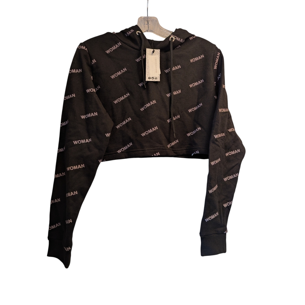 Boohoo Black Cropped Hoodie with Text Design - 6